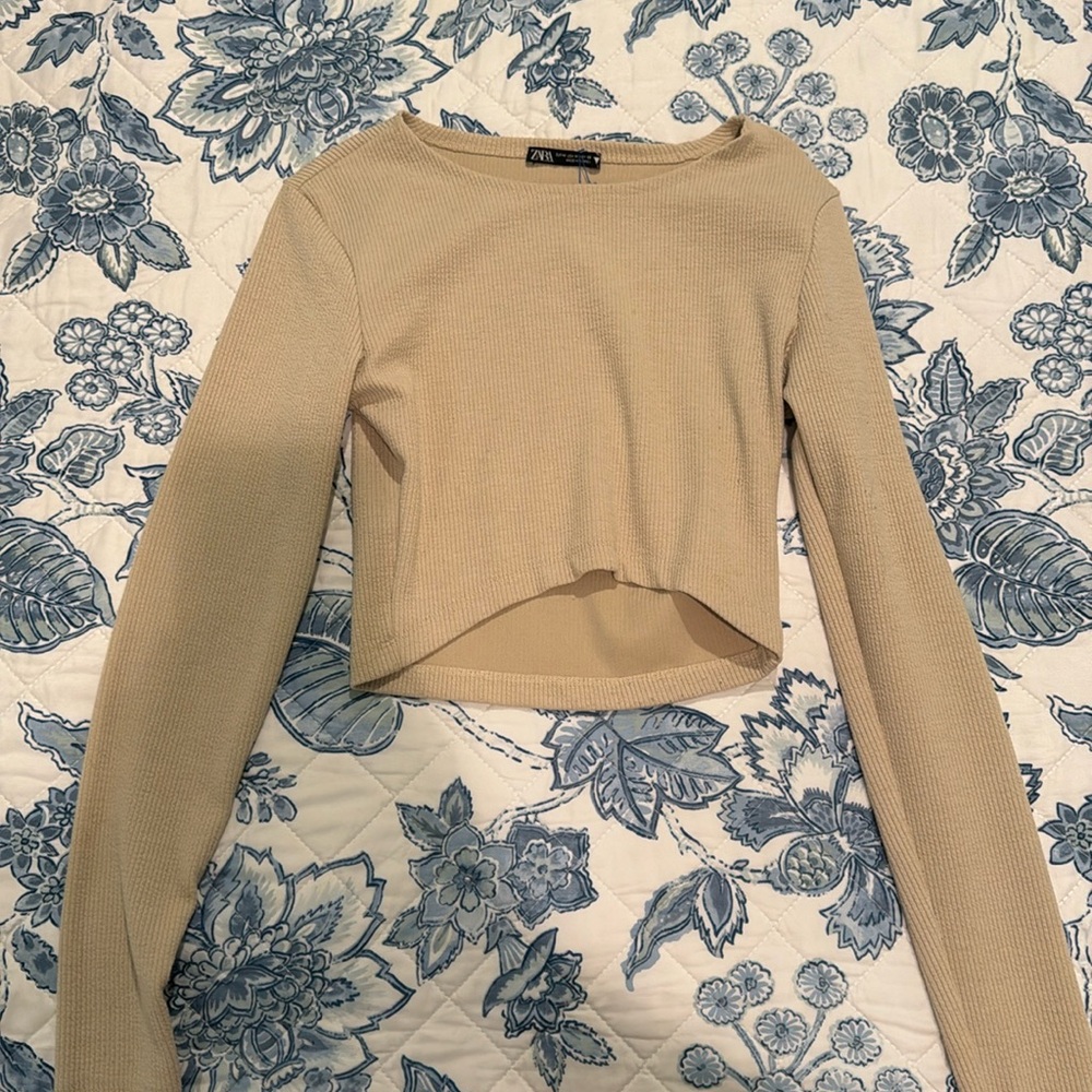 ZARA cropped tight beige long sleeve